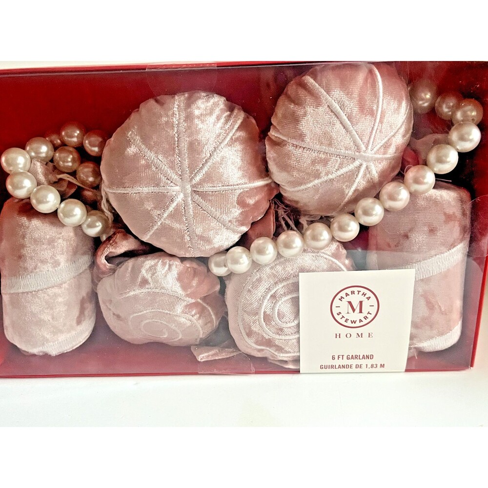 Martha Stewart Christmas Candy Shop Garland 6 FT Pink Pearl Cloth Stuffed Velvet